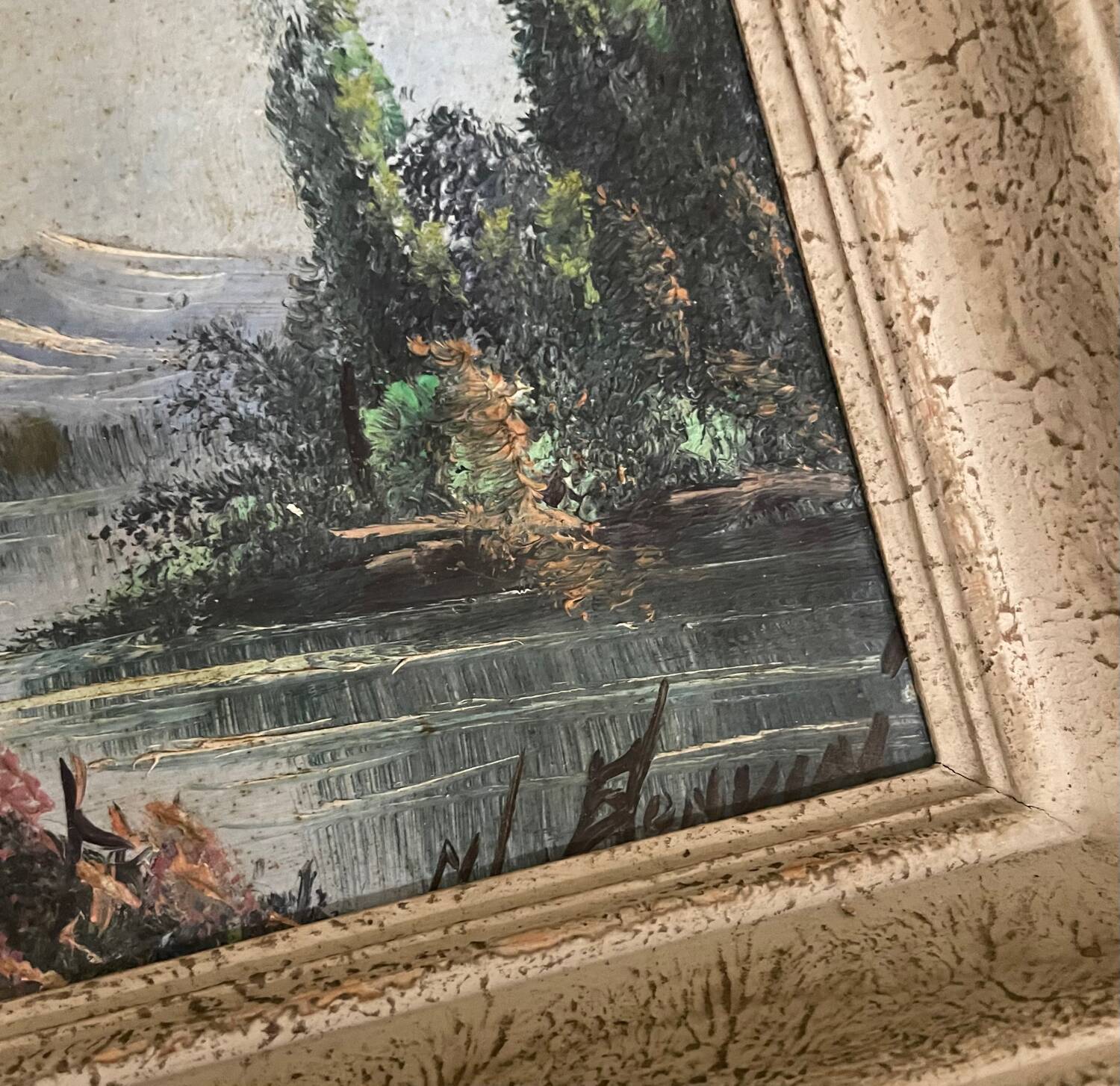 Signed mountain landscape painting.