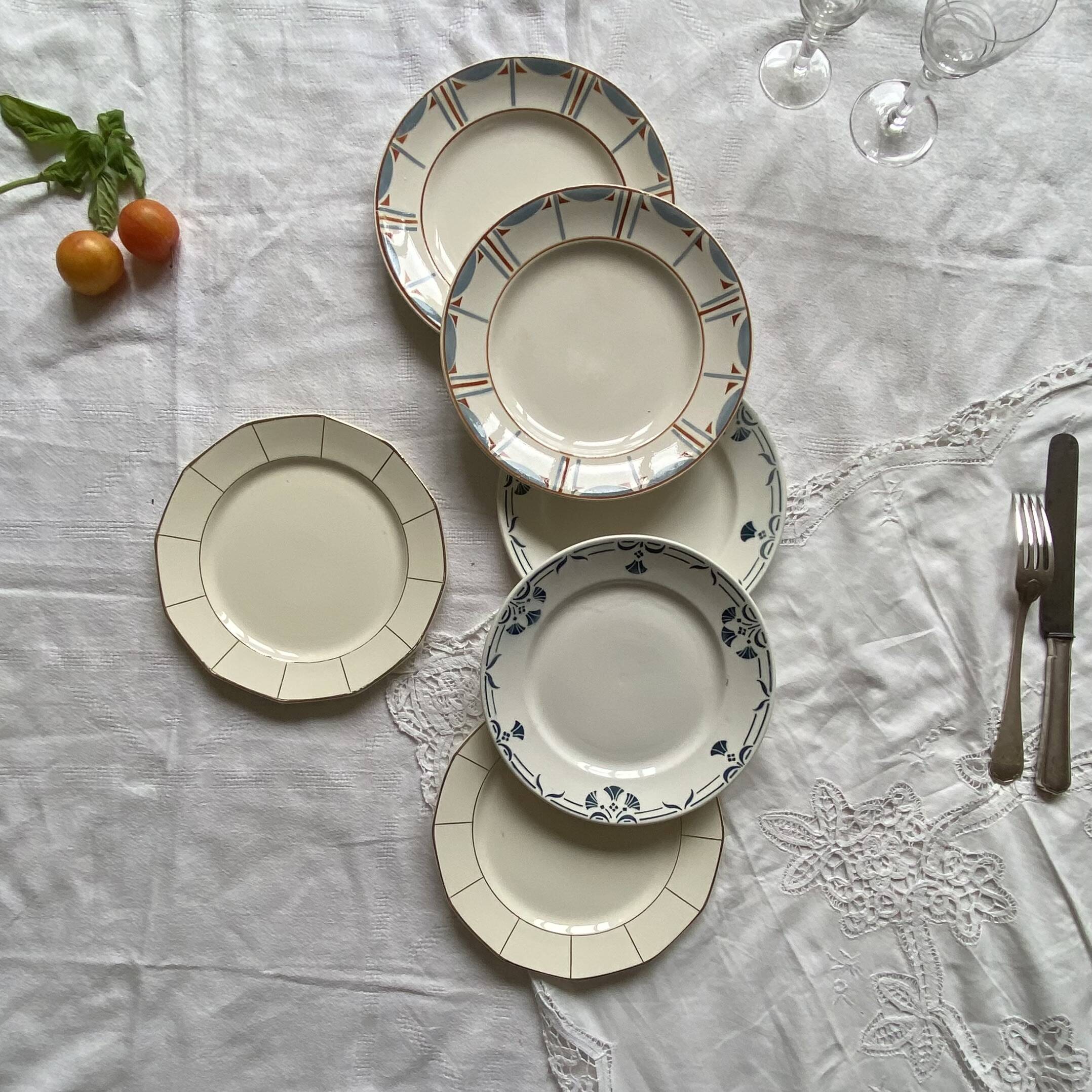 Set of 6 mismatched old earthenware dessert plates Badonviller Longwy