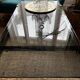 Chrome and smoked glass coffee table on wheels 1970