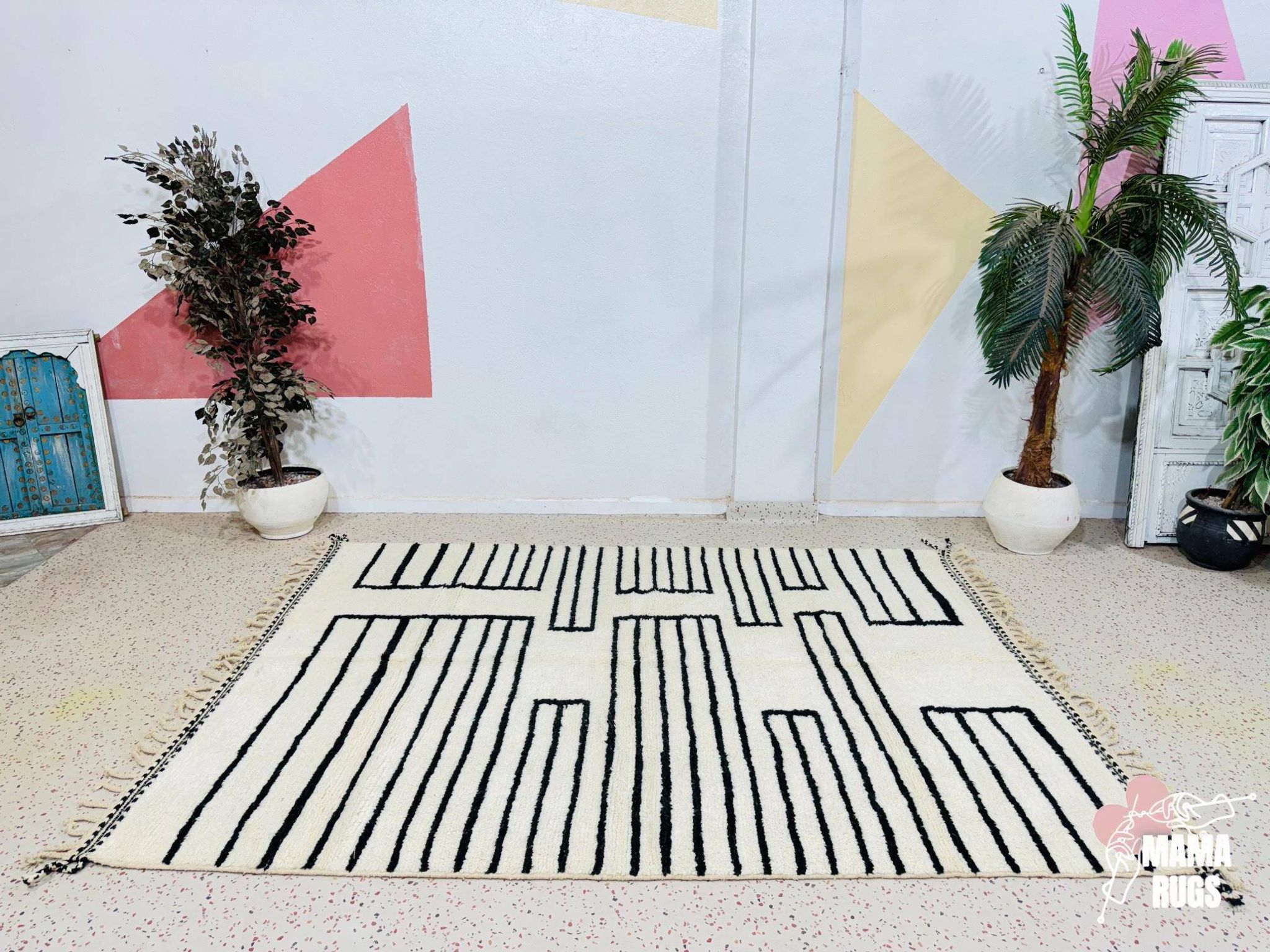 Traditional Berber rug in natural wool 2.5x1.5 m