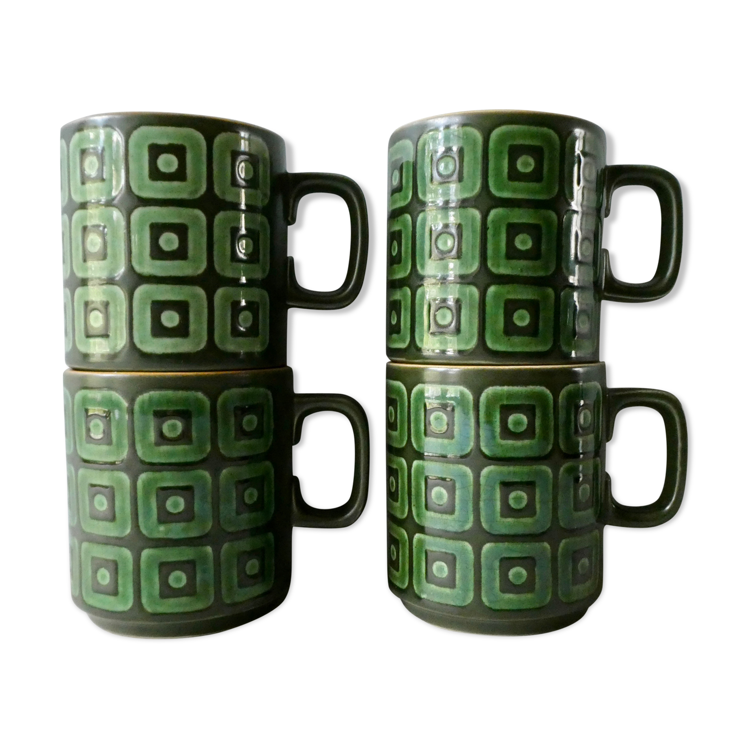 Lot of 4 ceramic mugs, your khaki, 70s