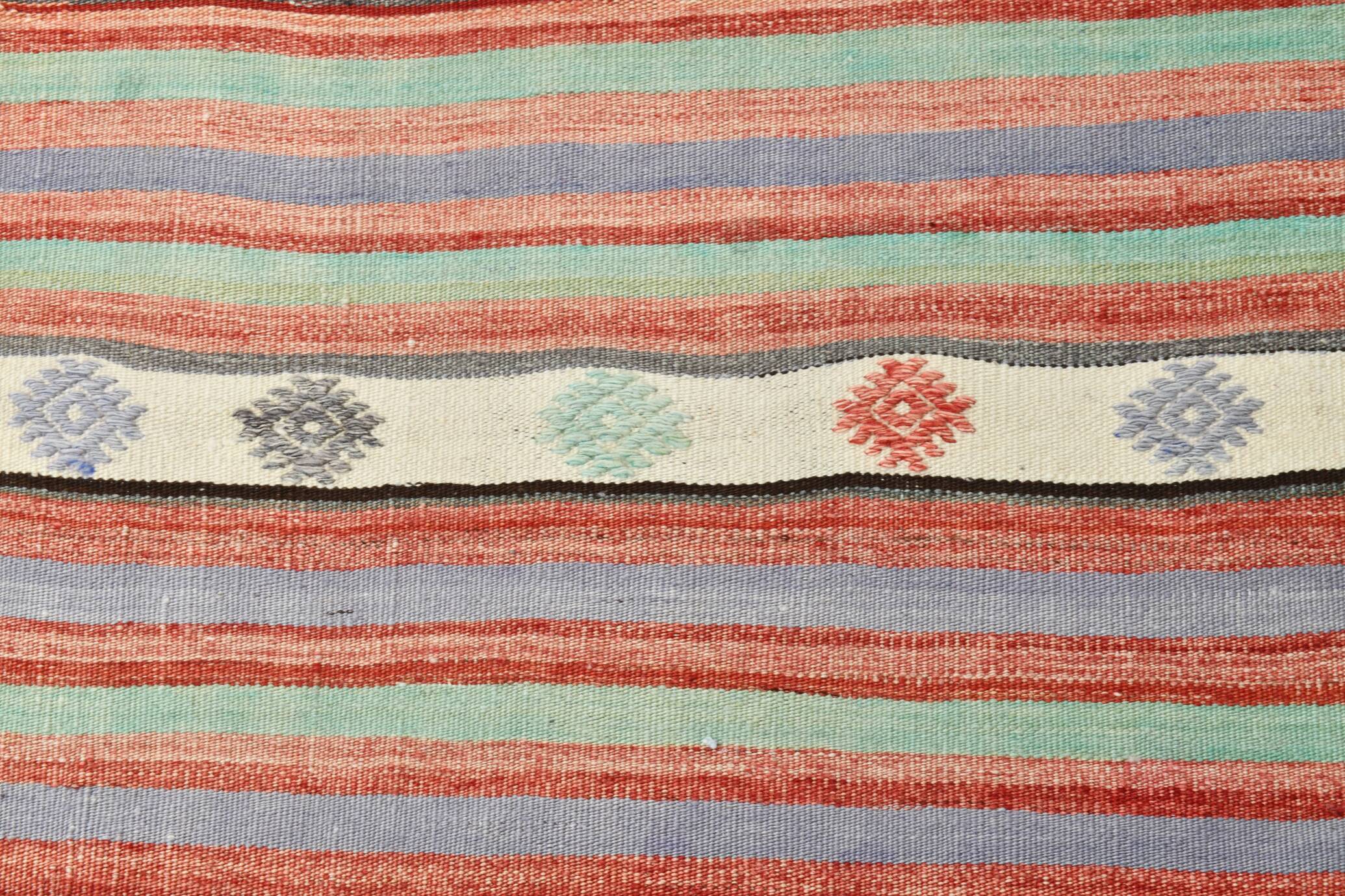 5x8 Orange & Red Striped Vintage Kilim Rug, 173x255Cm SK 32784