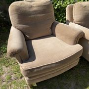 Pair of vintage ribbed velvet armchairs