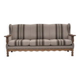 1970s, Danish 3-seater sofa, furniture wool fabric, oak wood, original.