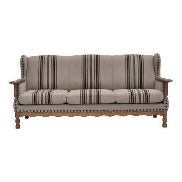 1970s, Danish 3-seater sofa, furniture wool fabric, oak wood, original.