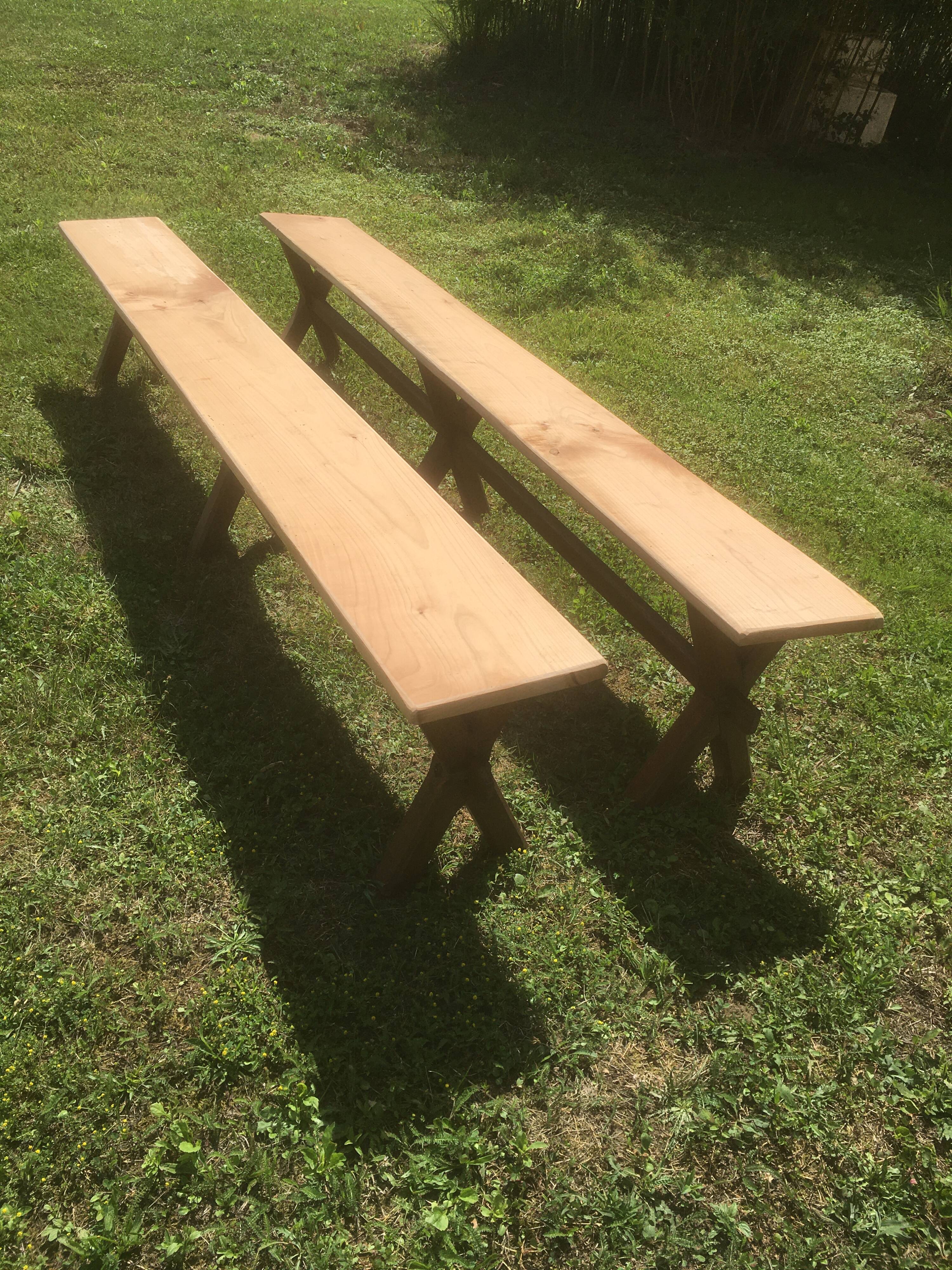 Pair of oak and cherry benches 250x29x45