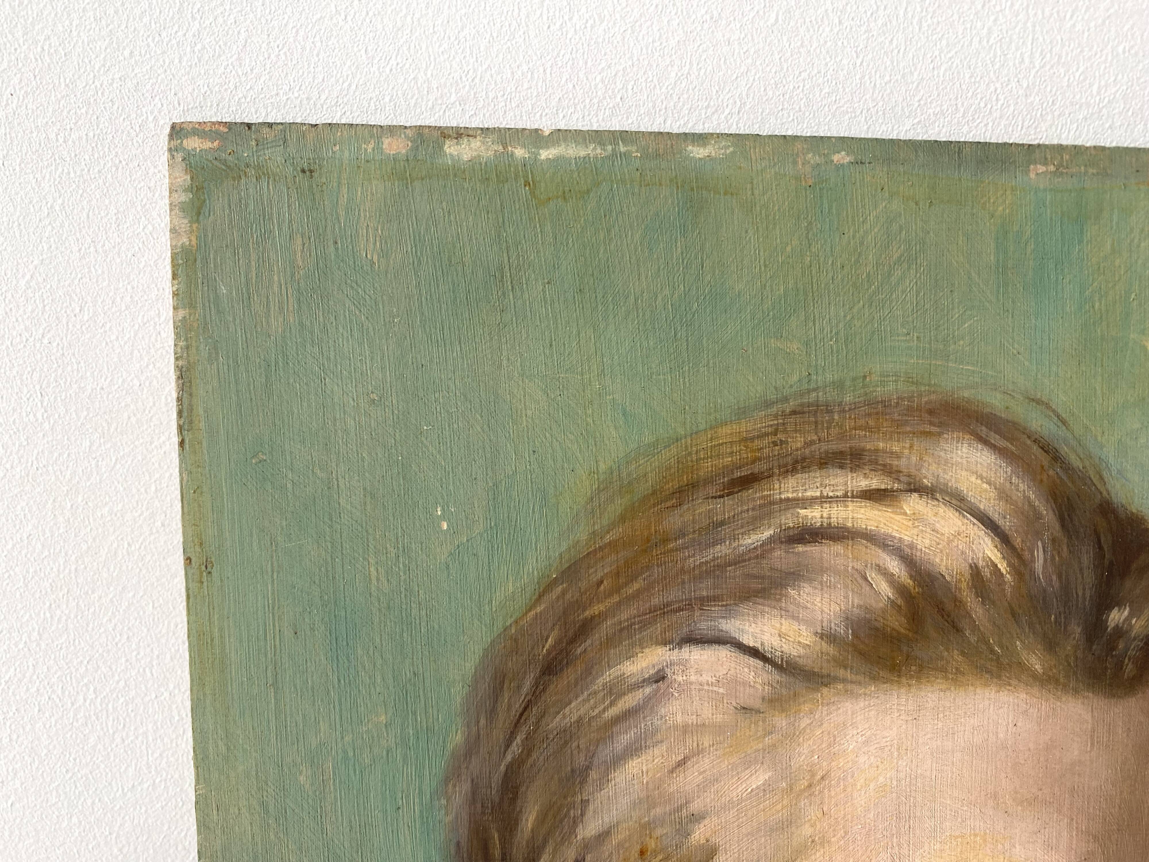 Old portrait in oil on panel 1920, vintage painting of a man signed Cagnet