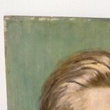 Old portrait in oil on panel 1920, vintage painting of a man signed Cagnet