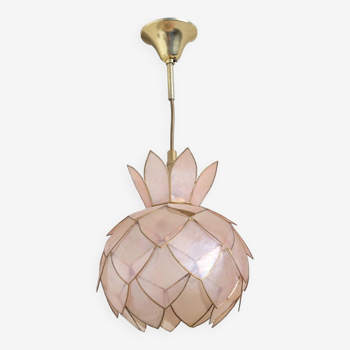 Lotus ceiling lamp in pink mother-of-pearl and brass