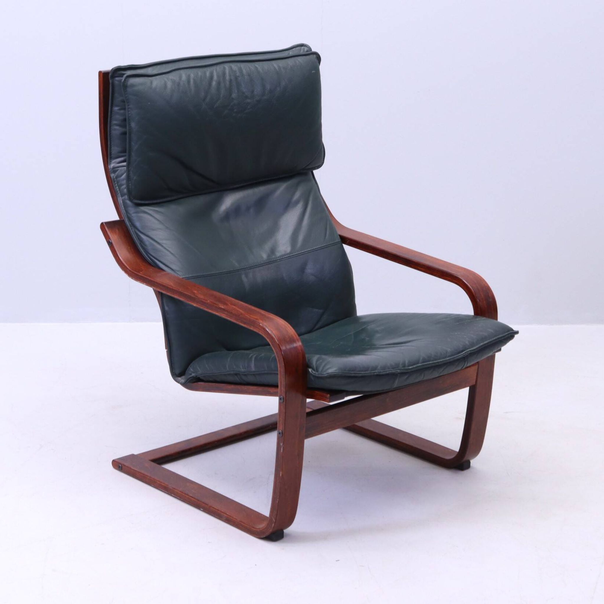 Vintage Scandinavian POÄNG armchair in black leather – IKEA, 1980s