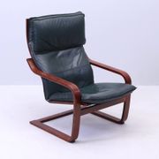 Vintage Scandinavian POÄNG armchair in black leather – IKEA, 1980s