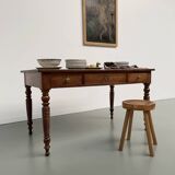 Walnut and pine drapery farmhouse table