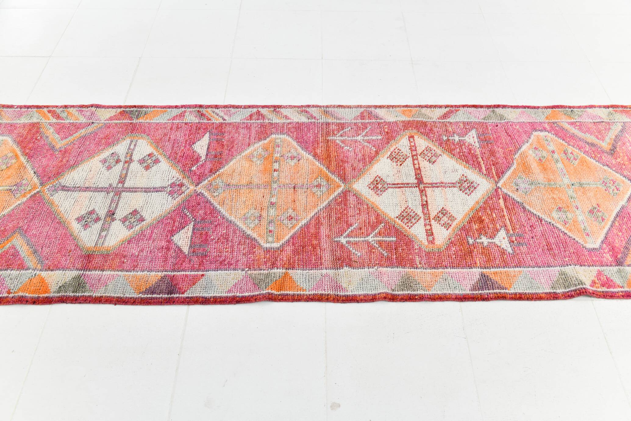Tapis de couloir en laine rose fuchsia 3x12, style bohème rustique, 90x370 cm