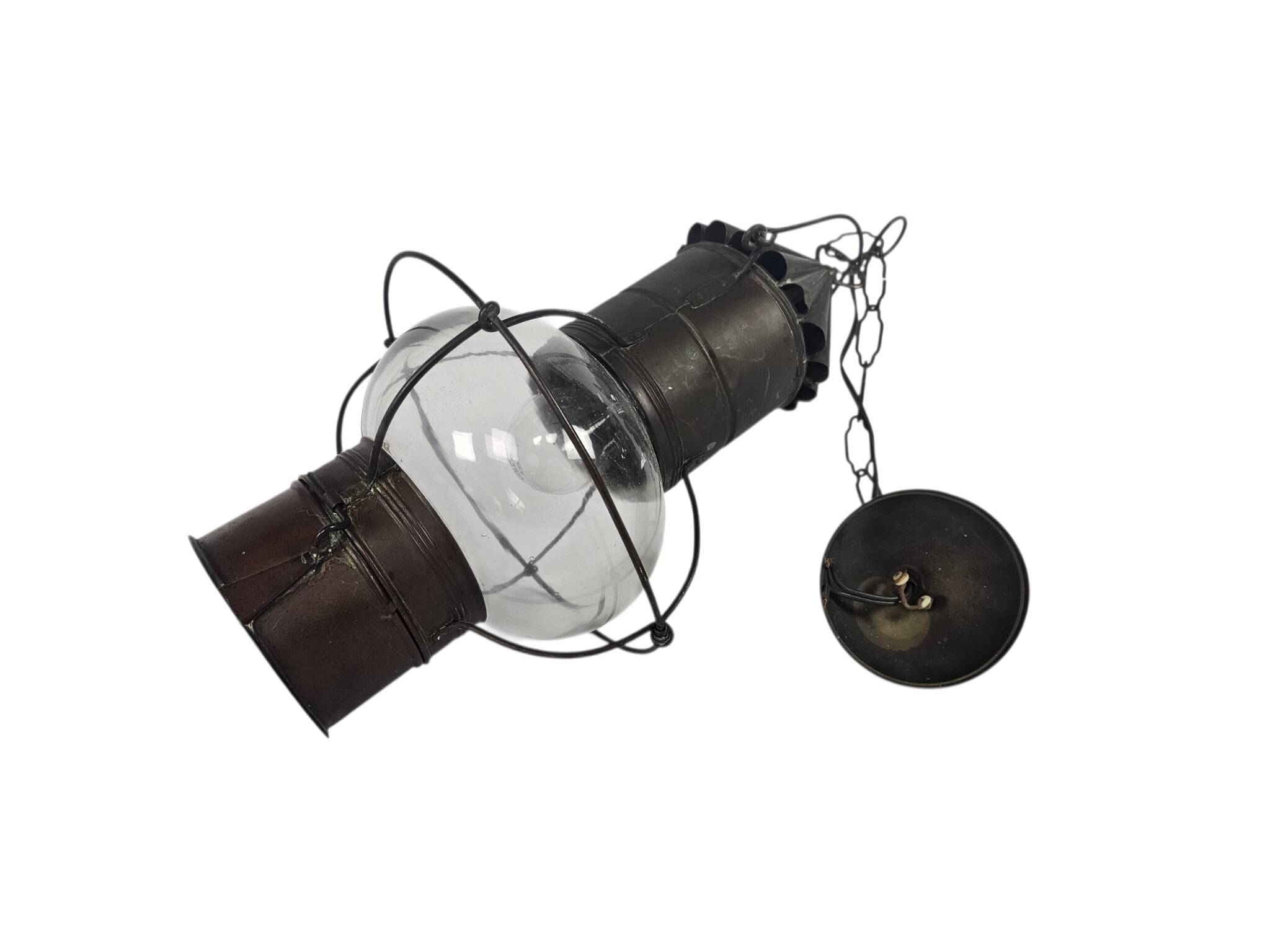 Ship's lamp - Petroleum lamp - hanging lamp - copper - glass - 1950s