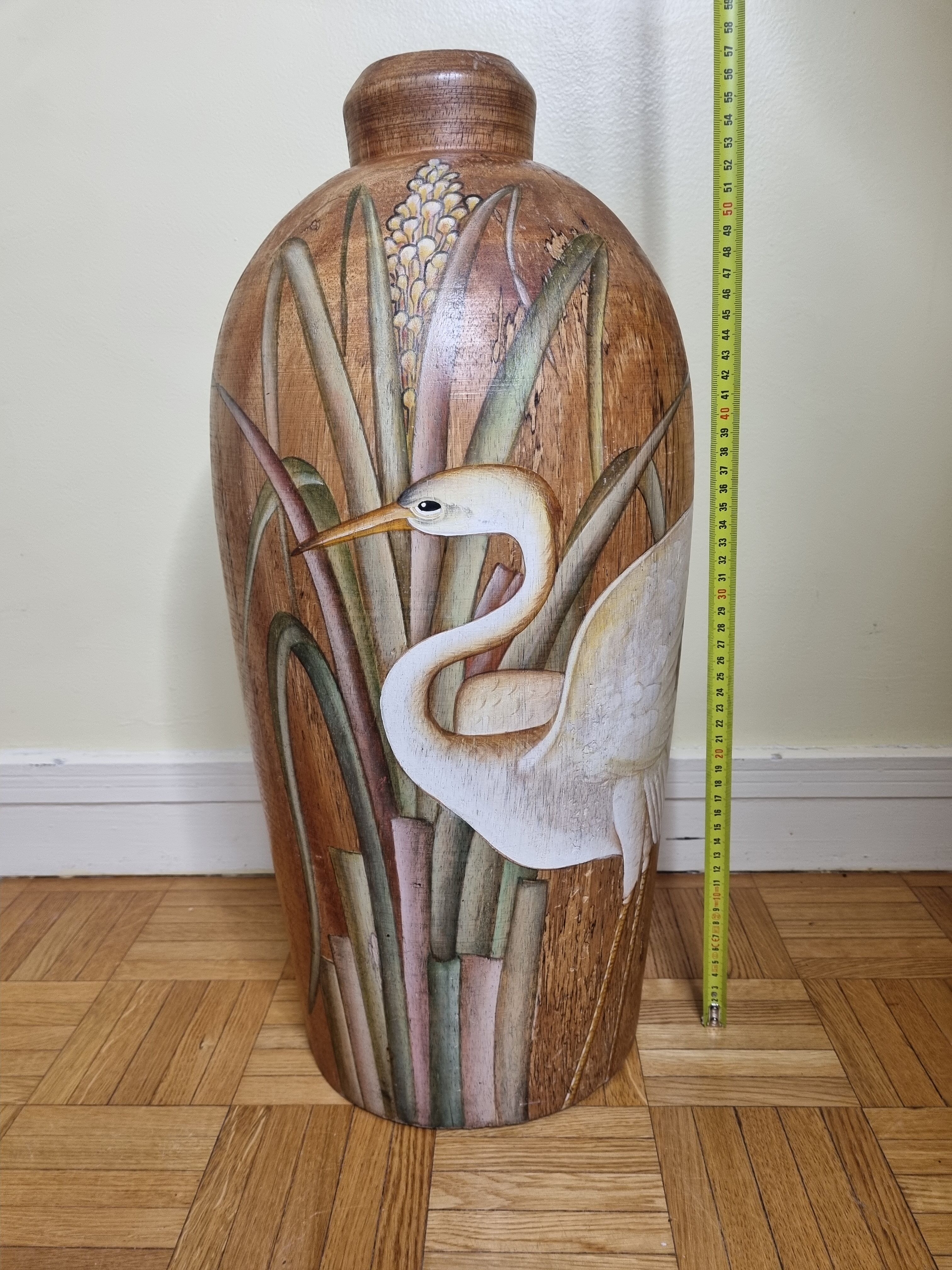 Decorative jar in painted solid wood, 57 cm