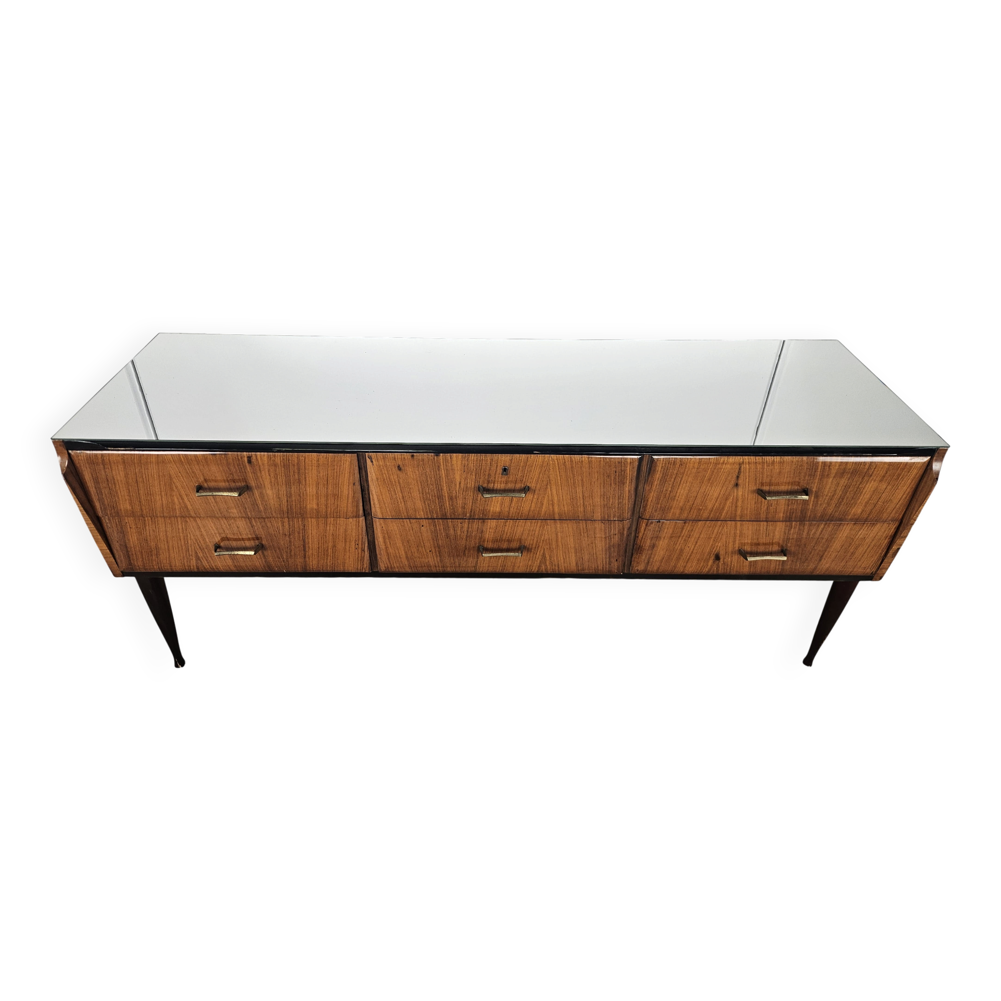 Mahogany burl chest of drawers with mirrored top