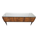 Mahogany burl chest of drawers with mirrored top