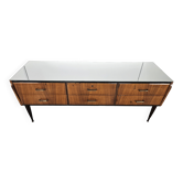 Mahogany burl chest of drawers with mirrored top