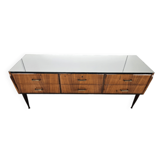 Mahogany burl chest of drawers with mirrored top