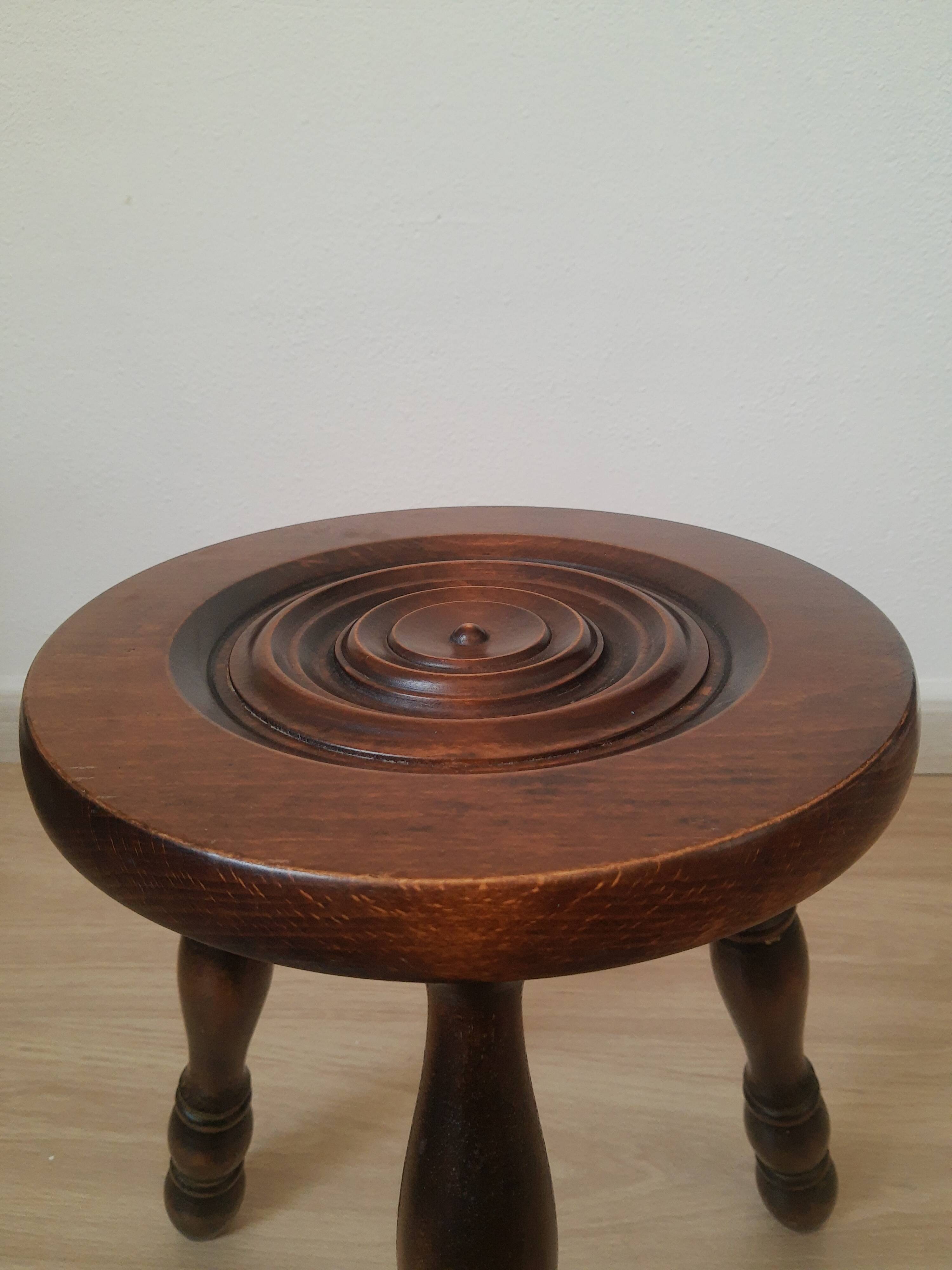 Vintage country turned wooden tripod stool