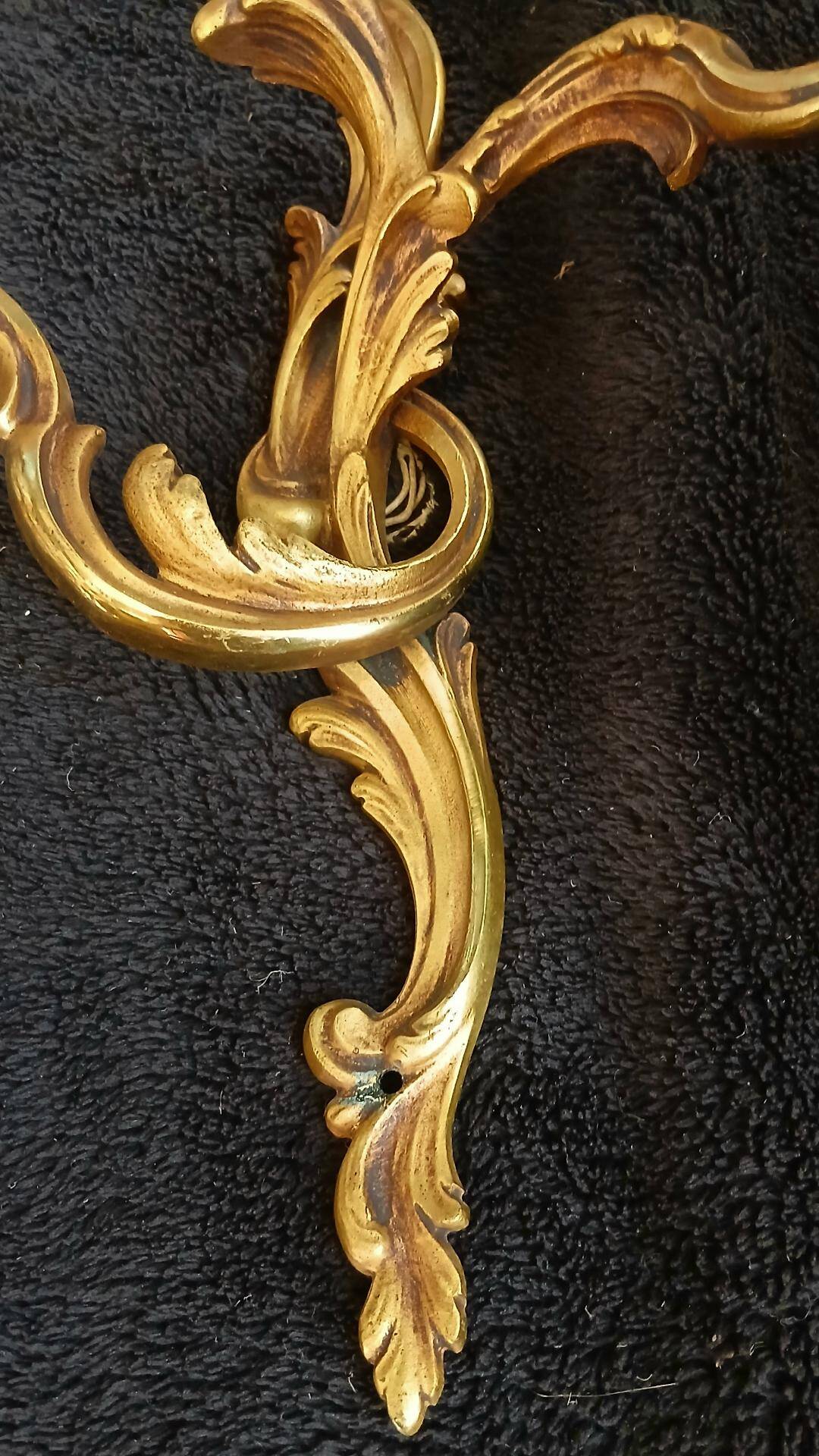 2 or more bronze wall lights in Louis XV rococo style with 3 arms.