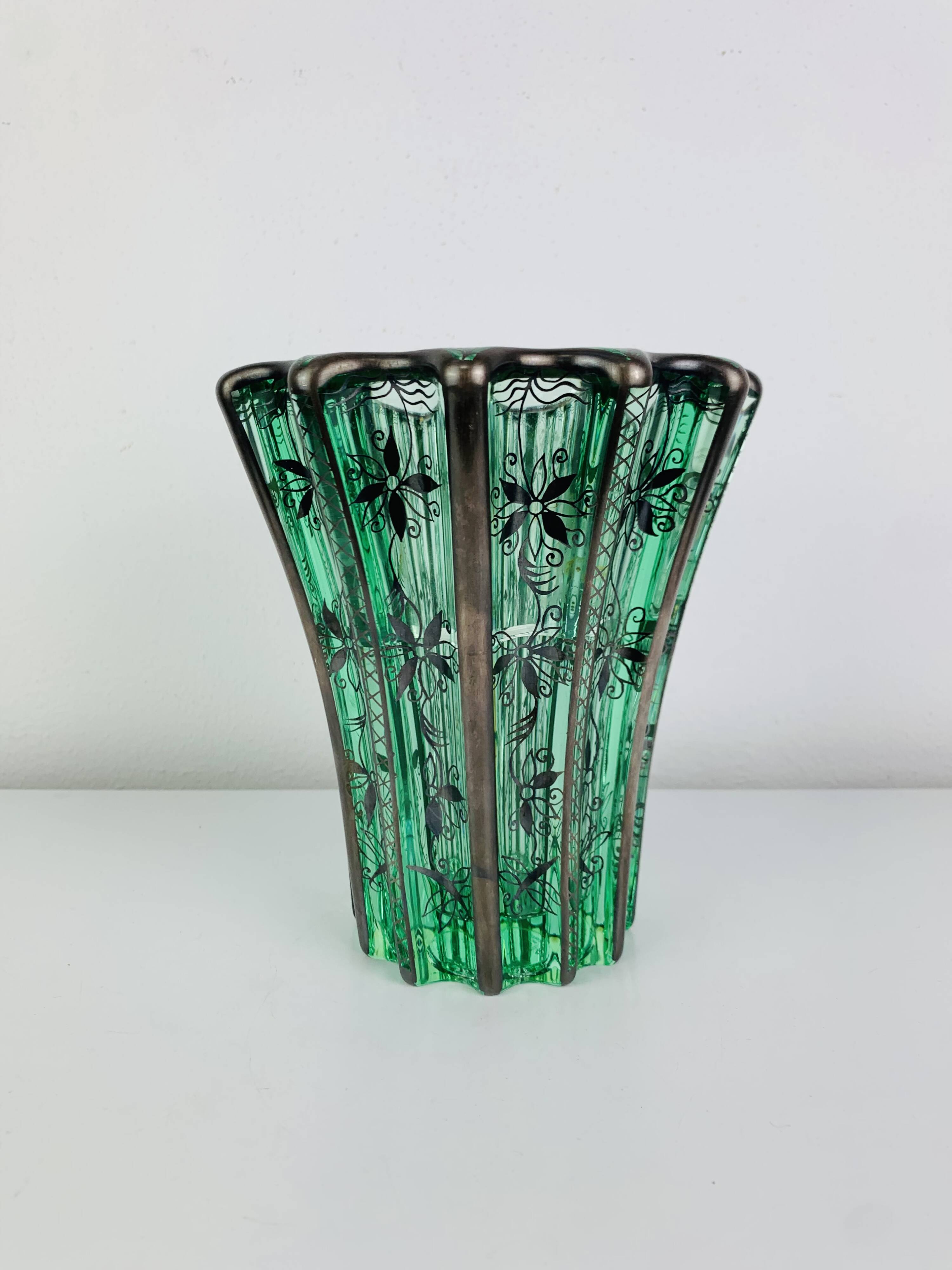 Art Deco vase by Pierre D'Avesn, silver decoration by Atelier Saint Graal.