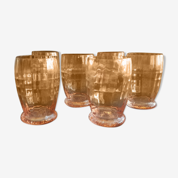 Set of 6 small pink crystal glasses