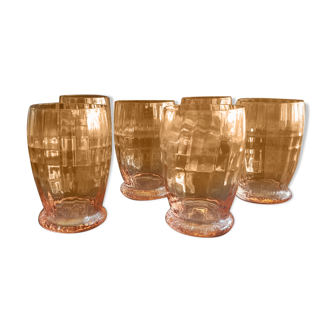 Set of 6 small pink crystal glasses