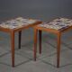 Pair of rosewood lamp tables, inlaid with coloured tiles