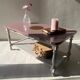 Table basse vintage rustique rose et doré