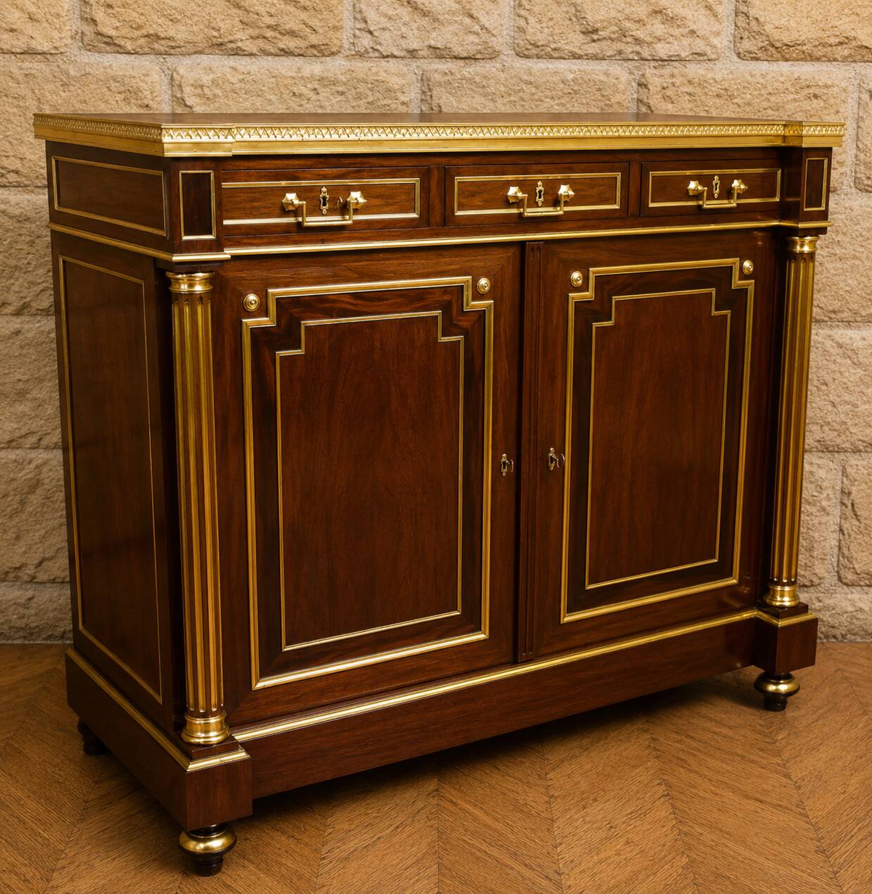 Important mahogany support table with gilded bronze – Marble top