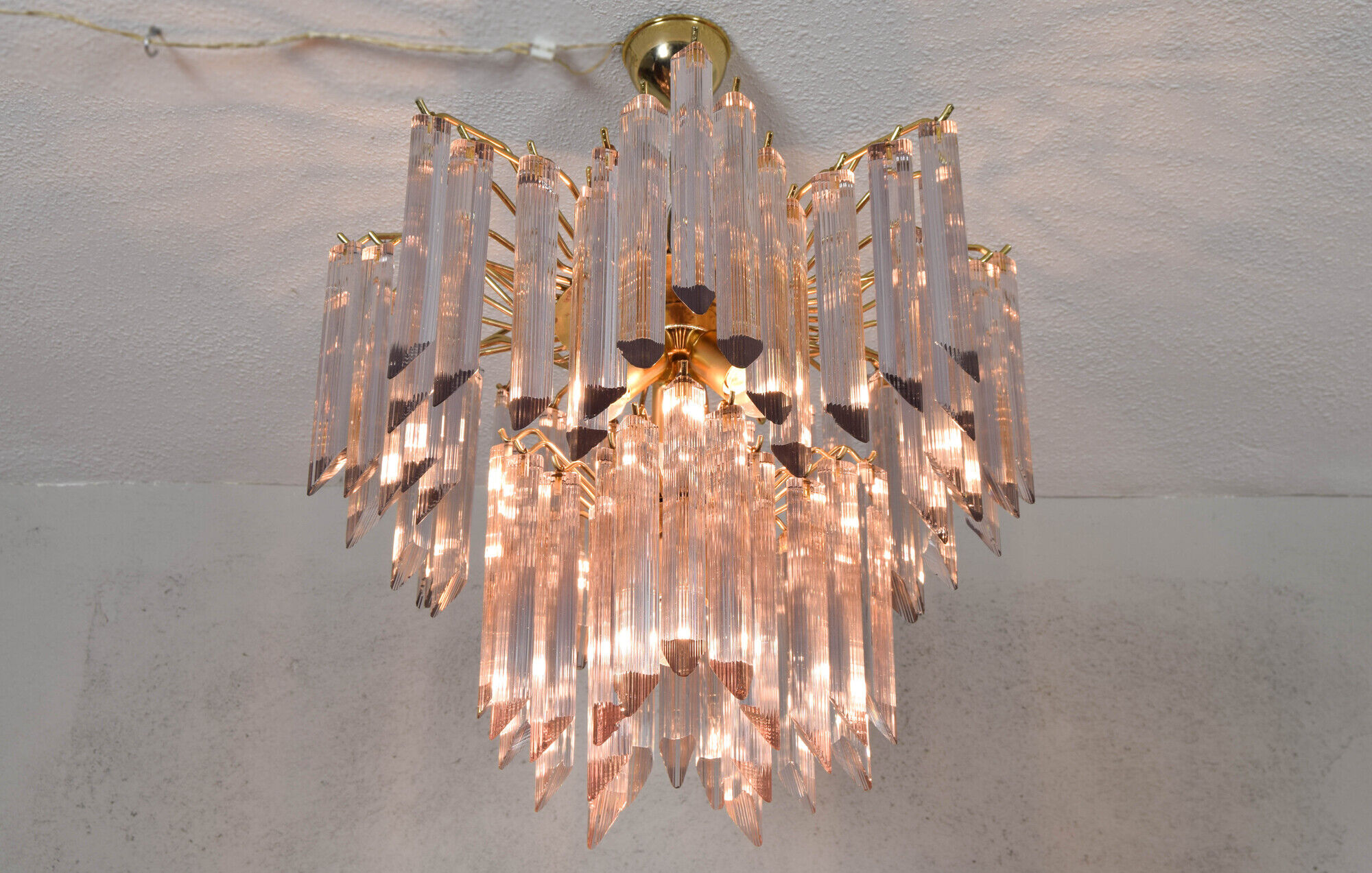 Mid century italian modern triedri murano glass venini chandelier
