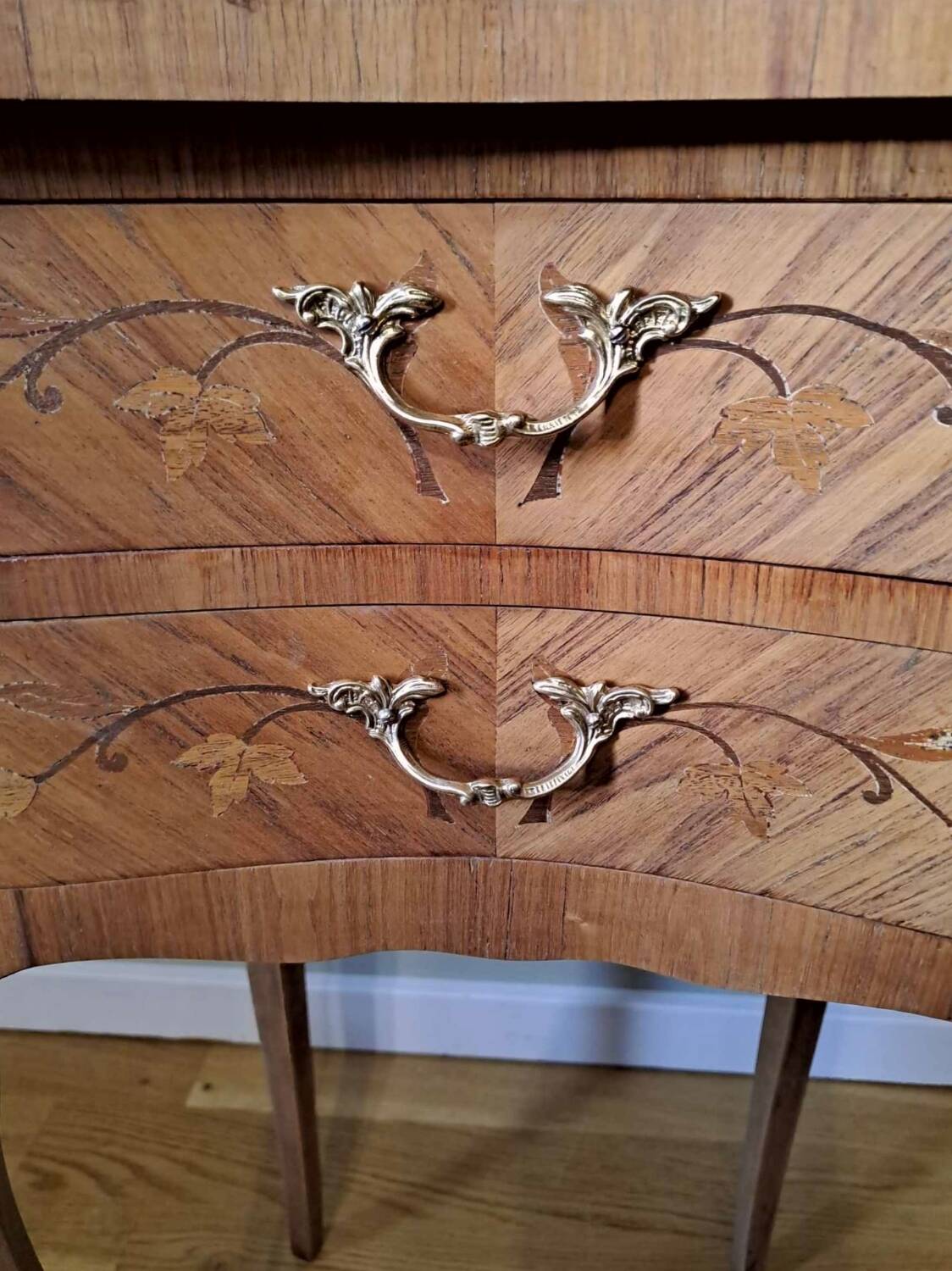 Louis XV style marquetry "kidney" bedside table
