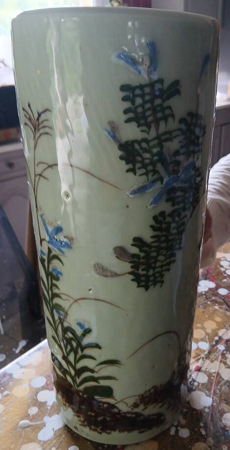 Large Cylindrical Handmade Vase – Botanical Decor "Herbarium"