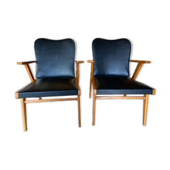 Deux fauteuils vintage année 60 Skaï très bon etat