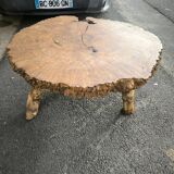 Brutalist coffee table in solid elm burl 108 cm diameter
