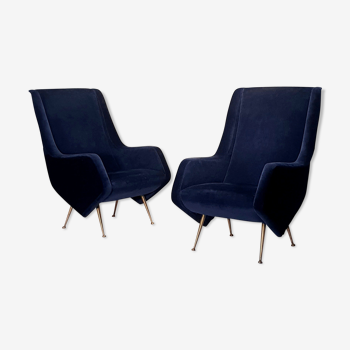 Paire de fauteuils Italiens Aldo Morbelli pour Isa Bergamo - Bleu Nuit - Ca 1950