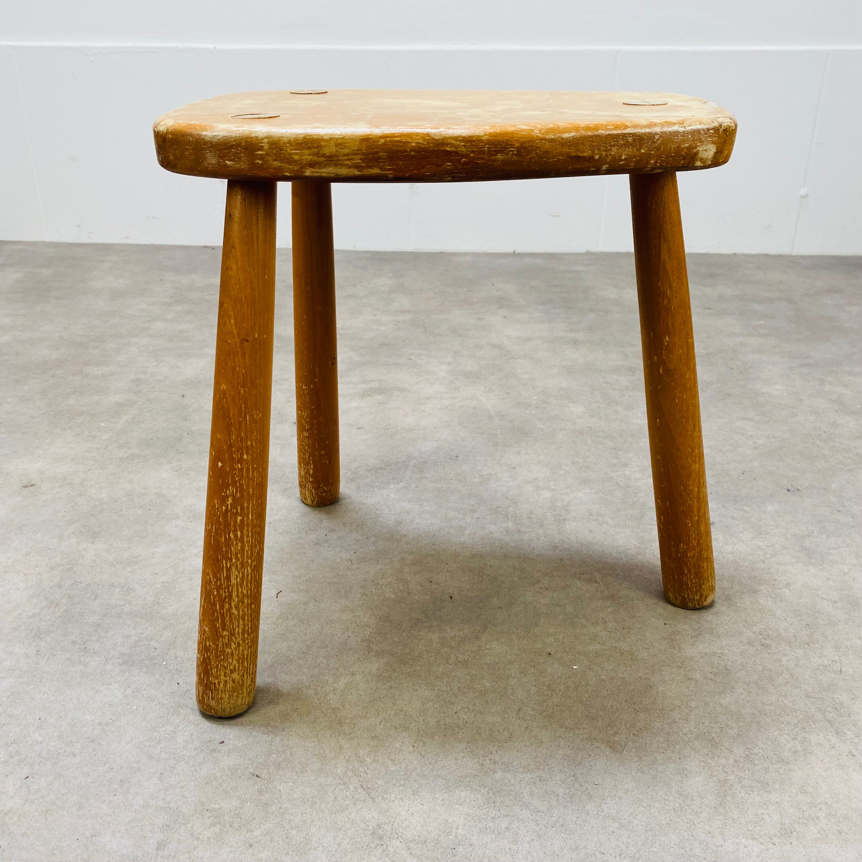 Brutalist solid wood tripod stool