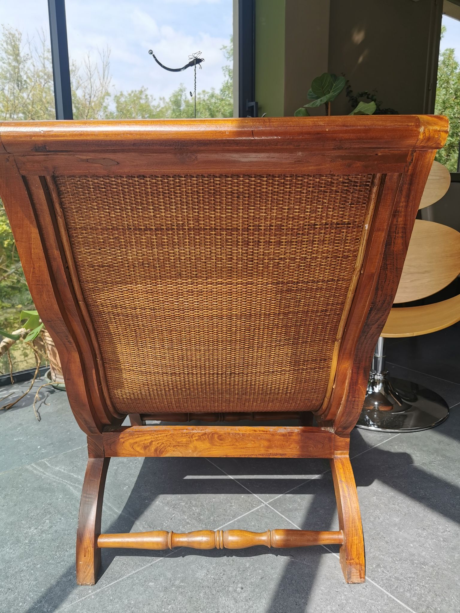 Colonial armchair in reupholstered teak