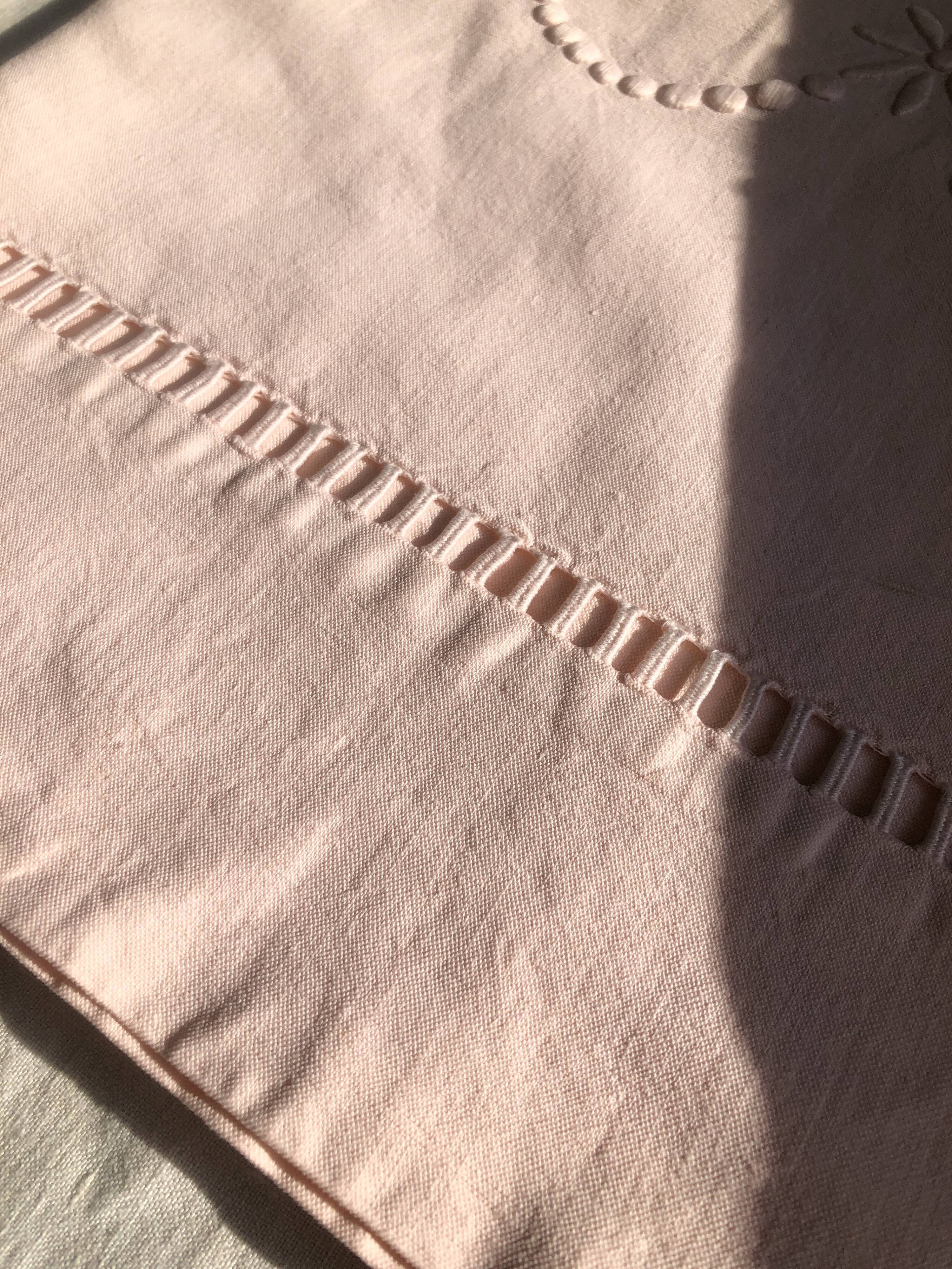 Old linen and cotton sheet dyed in baby pink