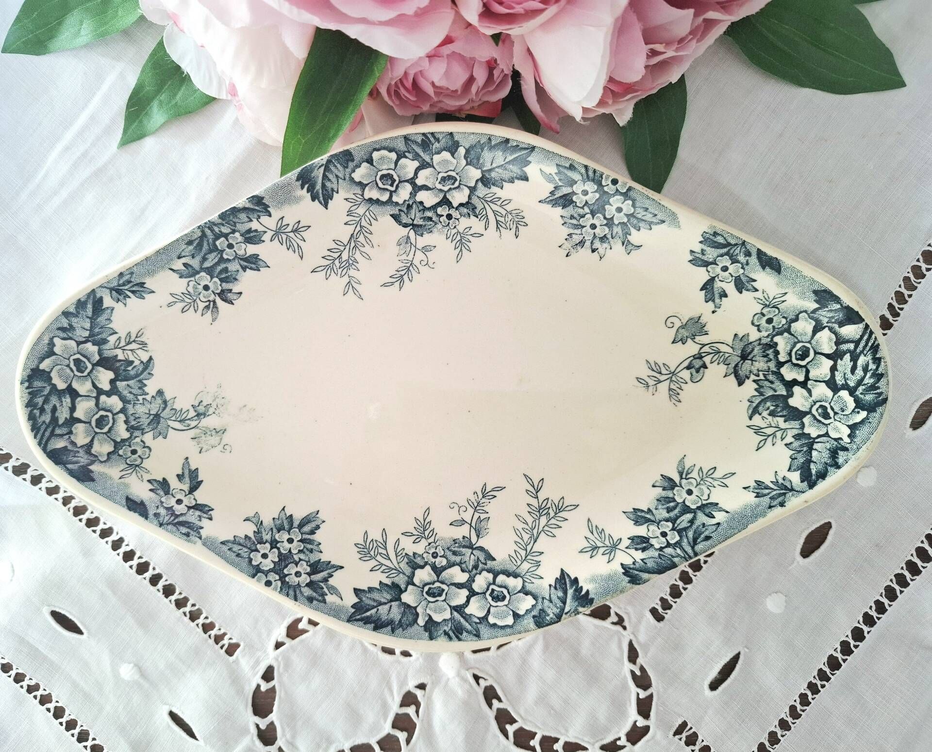 Old butter dish or butter tray in ironstone pottery.