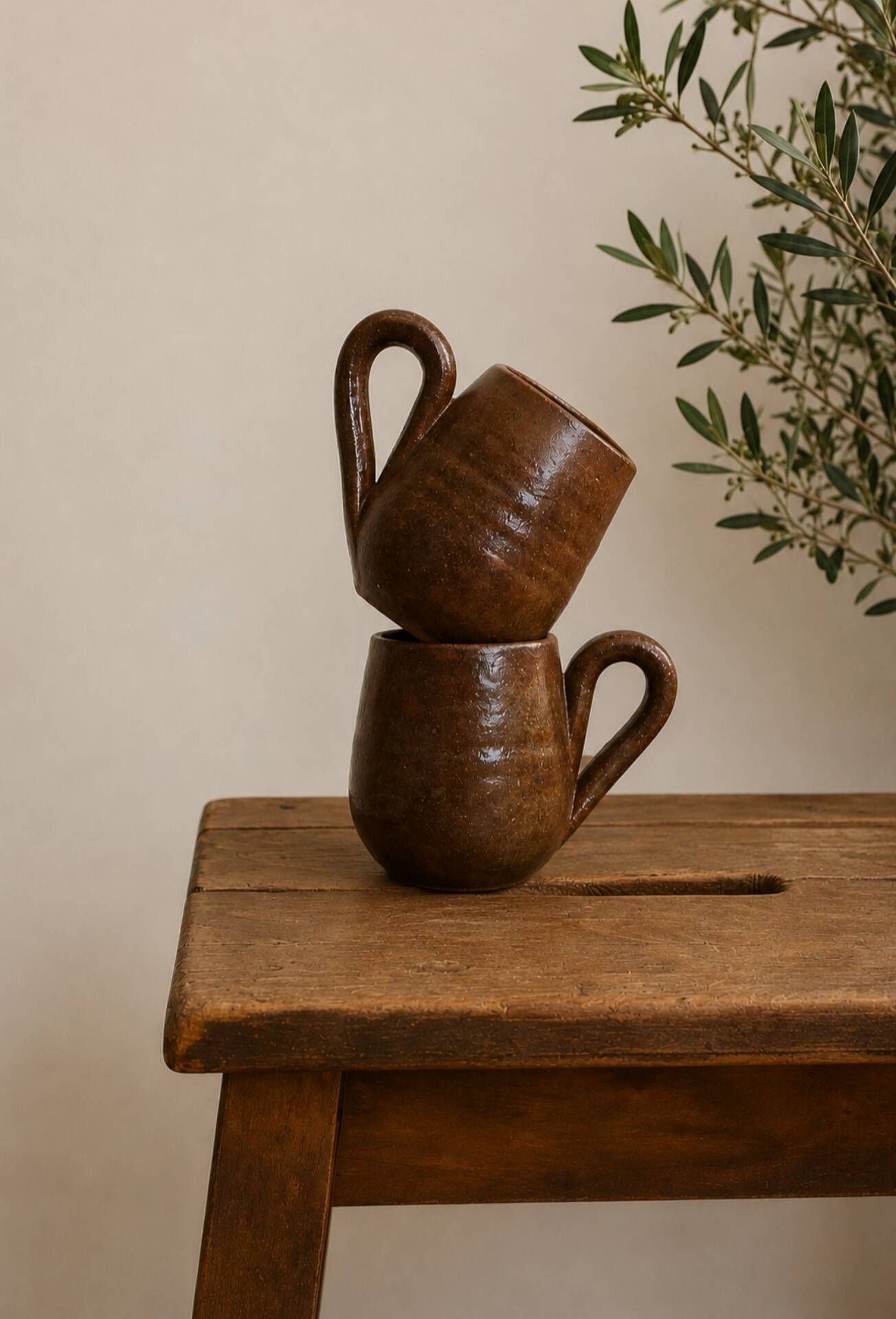 Pair of large mugs in pyrite stoneware