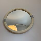 Vintage mirror round edge in white plastic and chrome diameter 46 cm