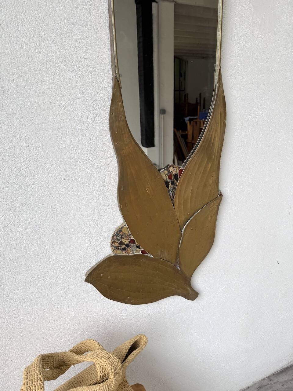 Brass flower oval mirror 1960