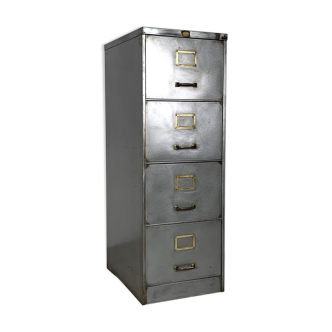 Vintage polished steel 4 drawer filing cabinet with brass handles