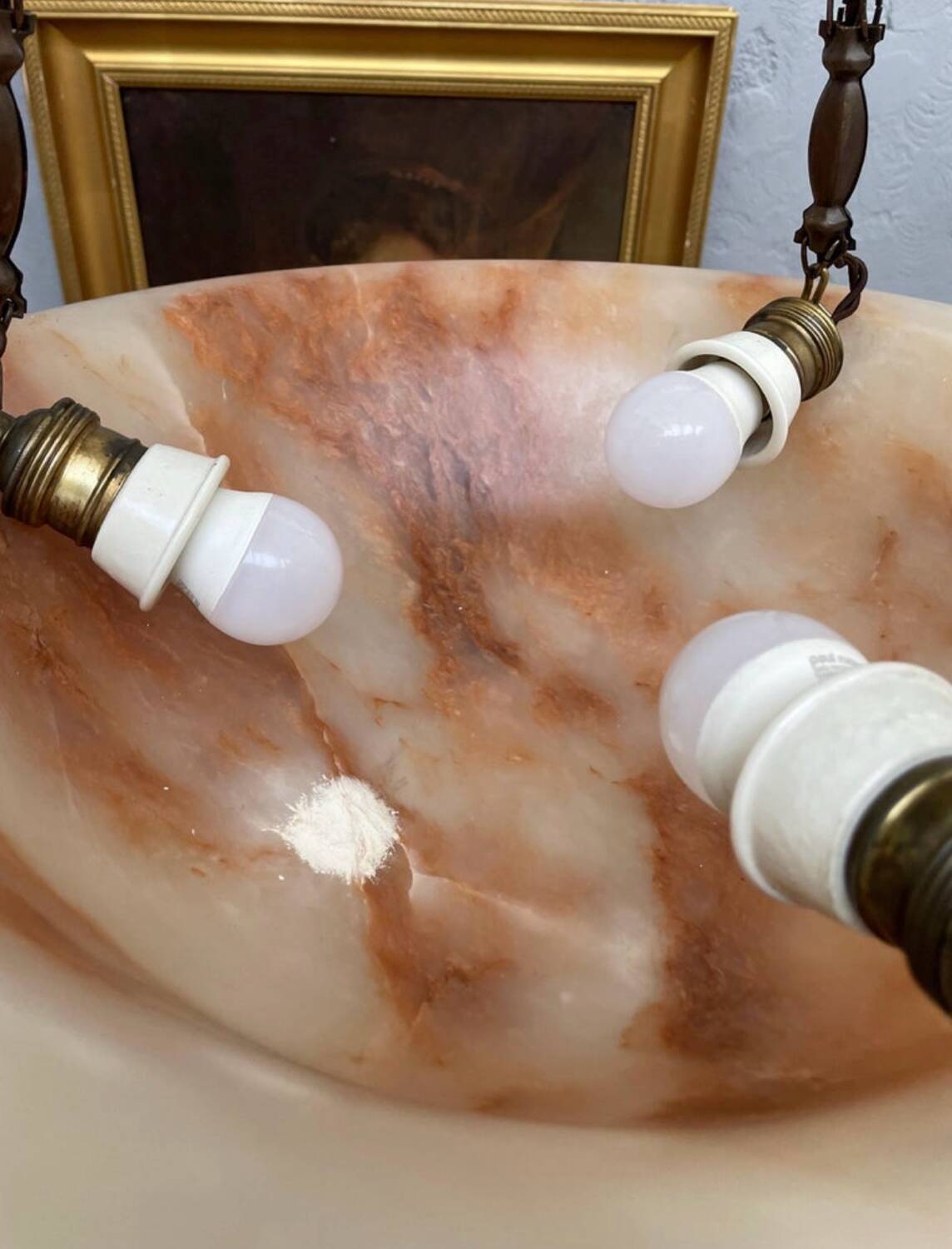 Antique alabaster Art Deco plafonnier chandelier