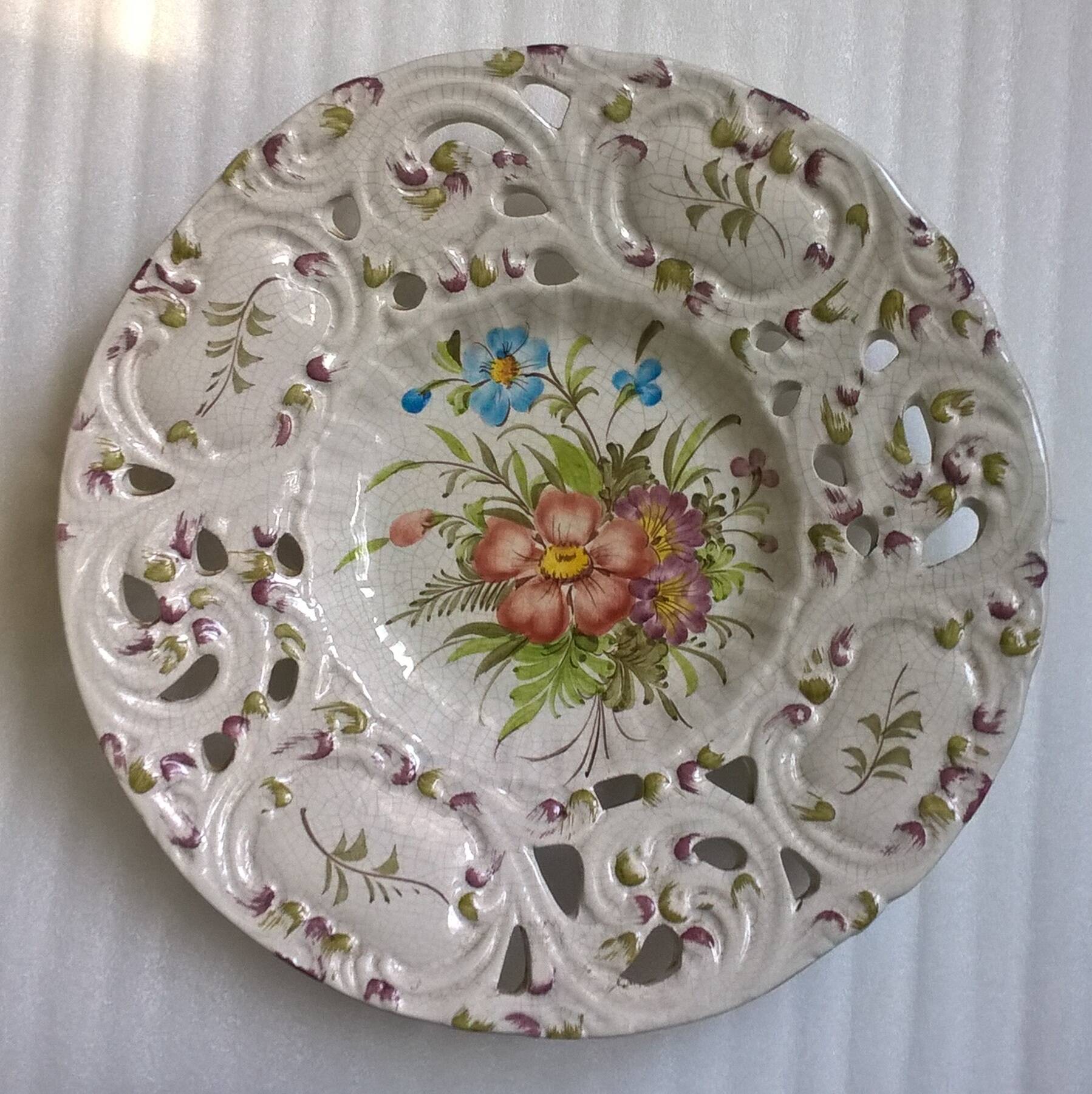 Boch & freres (b&f) plates openwork cracked ceramic vintage floral pattern