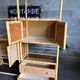 Bookcase, cannage in 3 modules and smoked glass trays - 70s
