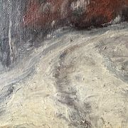 Oil on canvas of a winter landscape at dusk 1900, snow in the countryside.