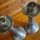 Pair of old Chinese candlesticks in engraved pewter